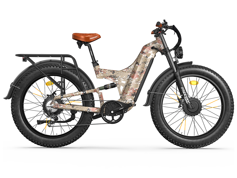 FREESKY Warrior Ultra M-530 60V electric mountain bike in camo, angle view