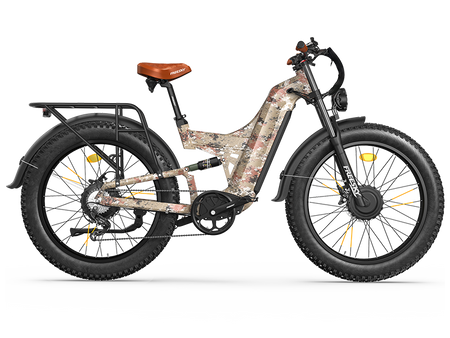 FREESKY Warrior Ultra M-530 60V electric mountain bike in camo, angle view