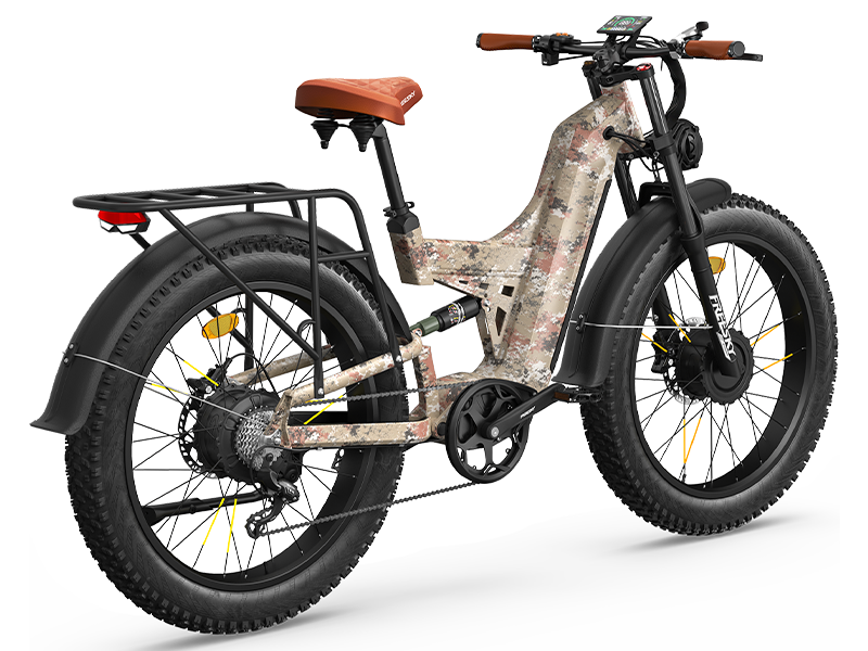 FREESKY Warrior Ultra M-530 60V electric mountain bike in camo, detail view