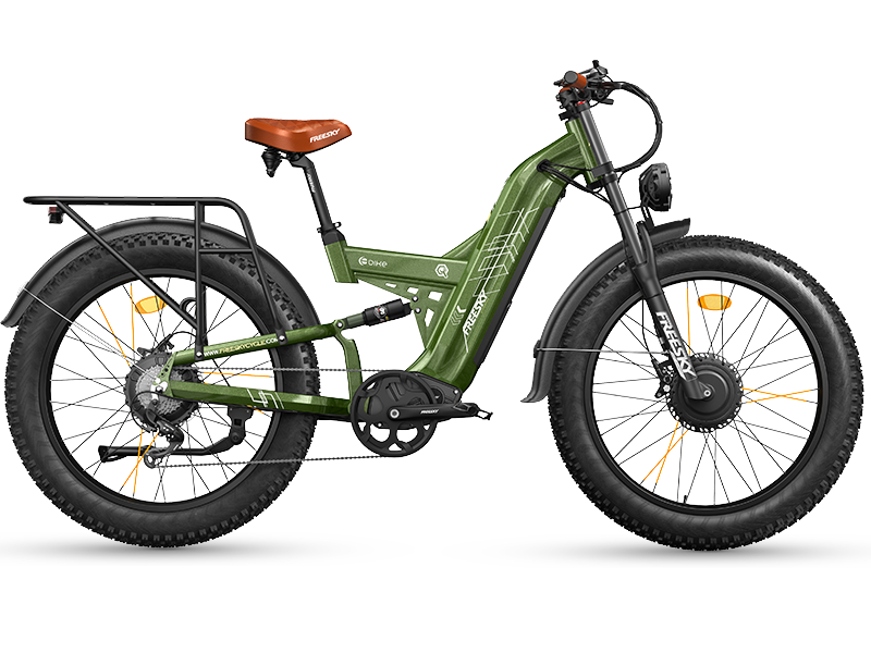 FREESKY Warrior Ultra M-530 60V electric mountain bike in green, angle view